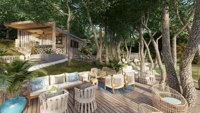 Chorvátsko - o.Rab - Suha Punta - Arba Resort - plážový bar Chorvátsko - o.Rab - Suha Punta - Arba Resort - plážový bar