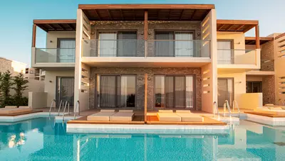 Rhodos - Kolymbia - Port Royal Villas & Spa - dvojlôžkové izby so súkromným zdieľaným bazénom