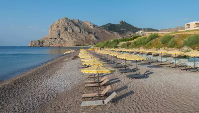 Rhodos - Kolymbia - Hotel Lutania Beach - pláž Rhodos - Kolymbia - Hotel Lutania Beach - pláž