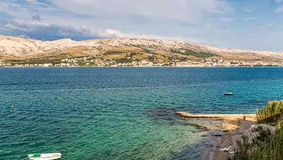 Chorvátsko - ostrov Pag - Pag - apartmány Robert - pláž Chorvátsko - ostrov Pag - Pag - apartmány Robert - pláž